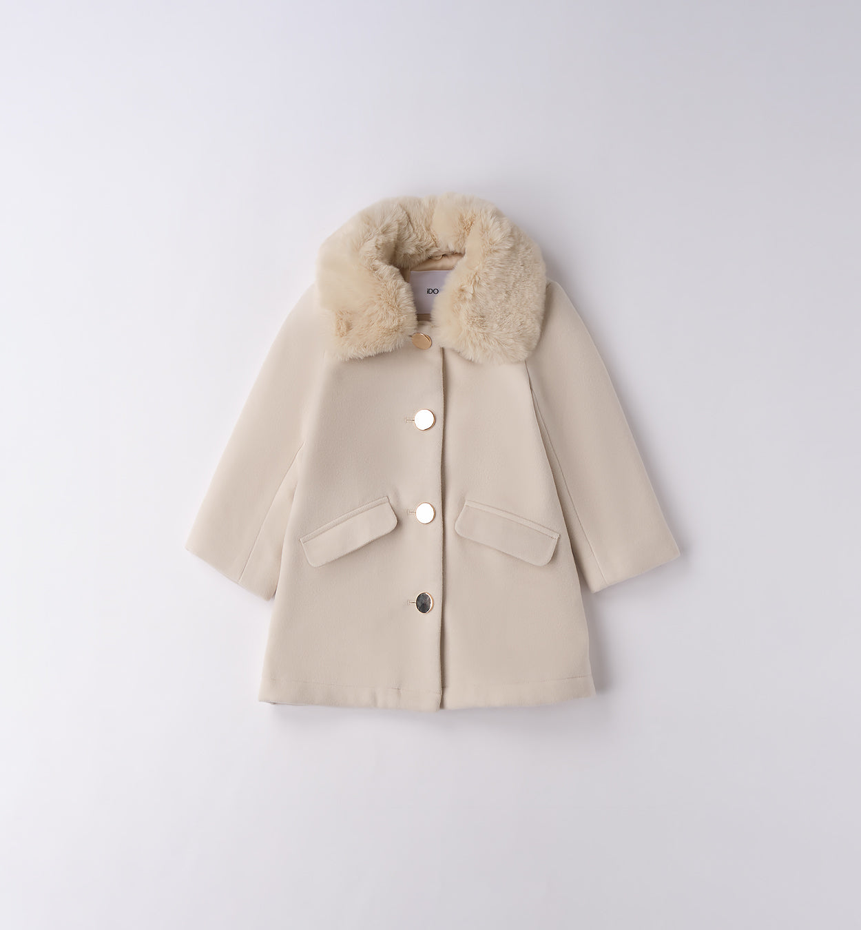 cappottino bambina beige fronte con colletto eco-pelliccia