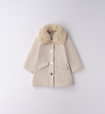 cappottino bambina beige fronte con colletto eco-pelliccia