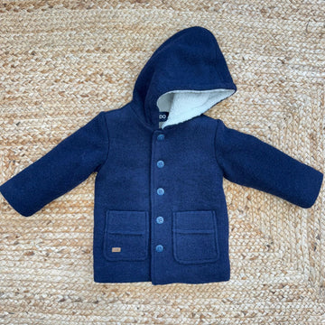 cappottino bimbo blu in lana con cappuccio