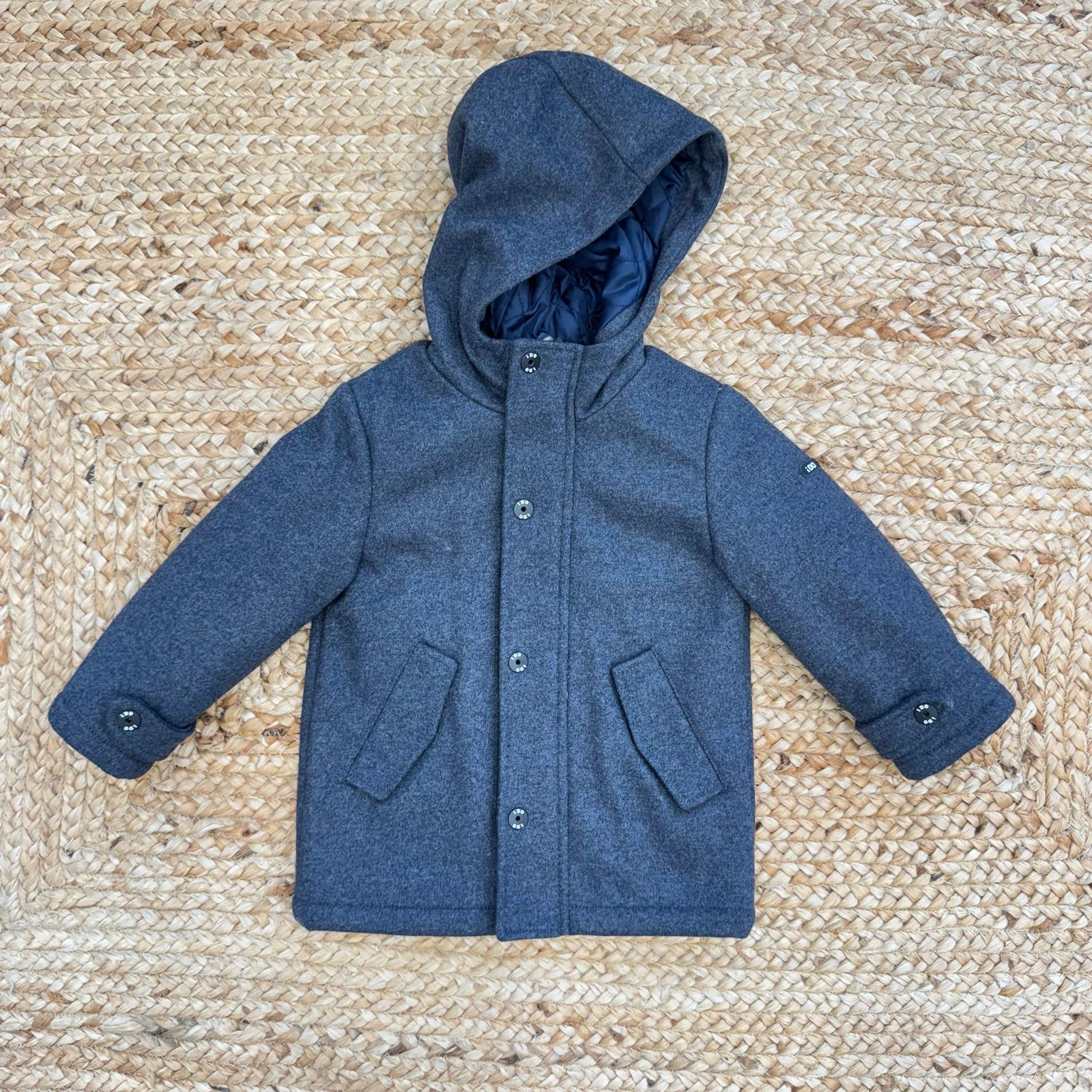 cappottino bimbo grigio in lana con cappuccio