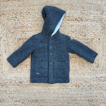 cappottino bimbo grigio in lana e poliestere con cappuccio