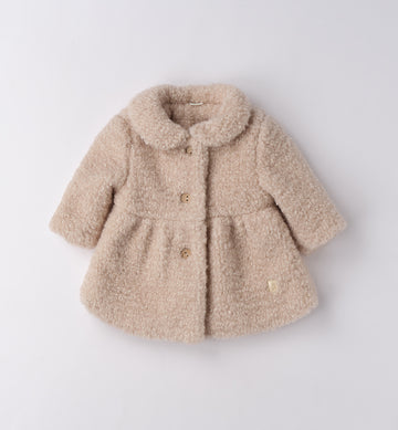 cappottino neonata caldo cotone beige effetto bouclé fronte