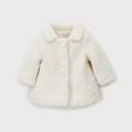 Cappotto bimba bianco latte effetto bouclé con colletto e bottoni decorativi a forma di fiore