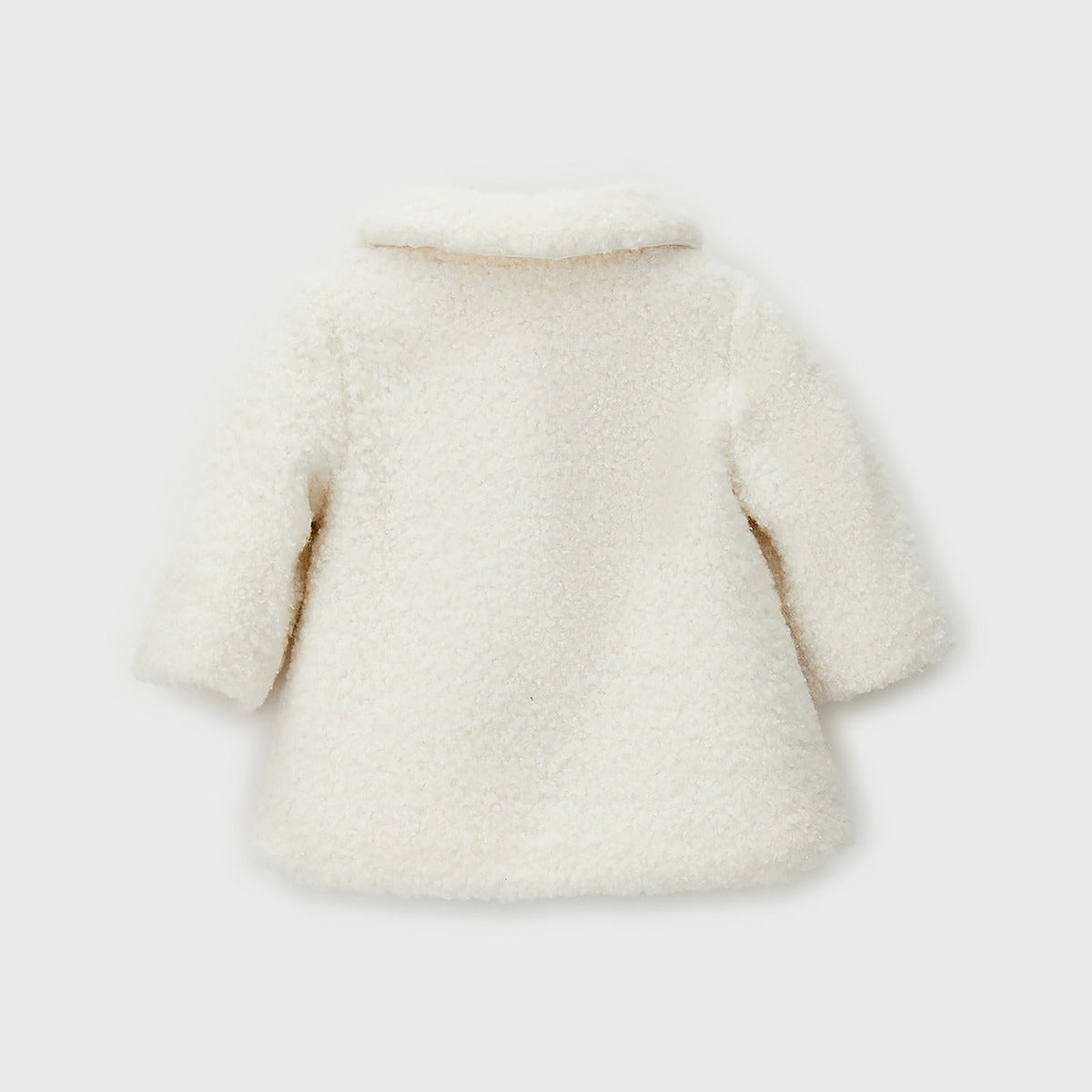 Cappotto bimba bianco latte effetto bouclé con colletto e bottoni decorativi a forma di fiore