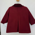 Cappottino inglese bordeaux bimba in panno foderato con colletto in velluto