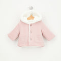 Cappotto neonata rosa in cotone con cappuccio e taschine frontali