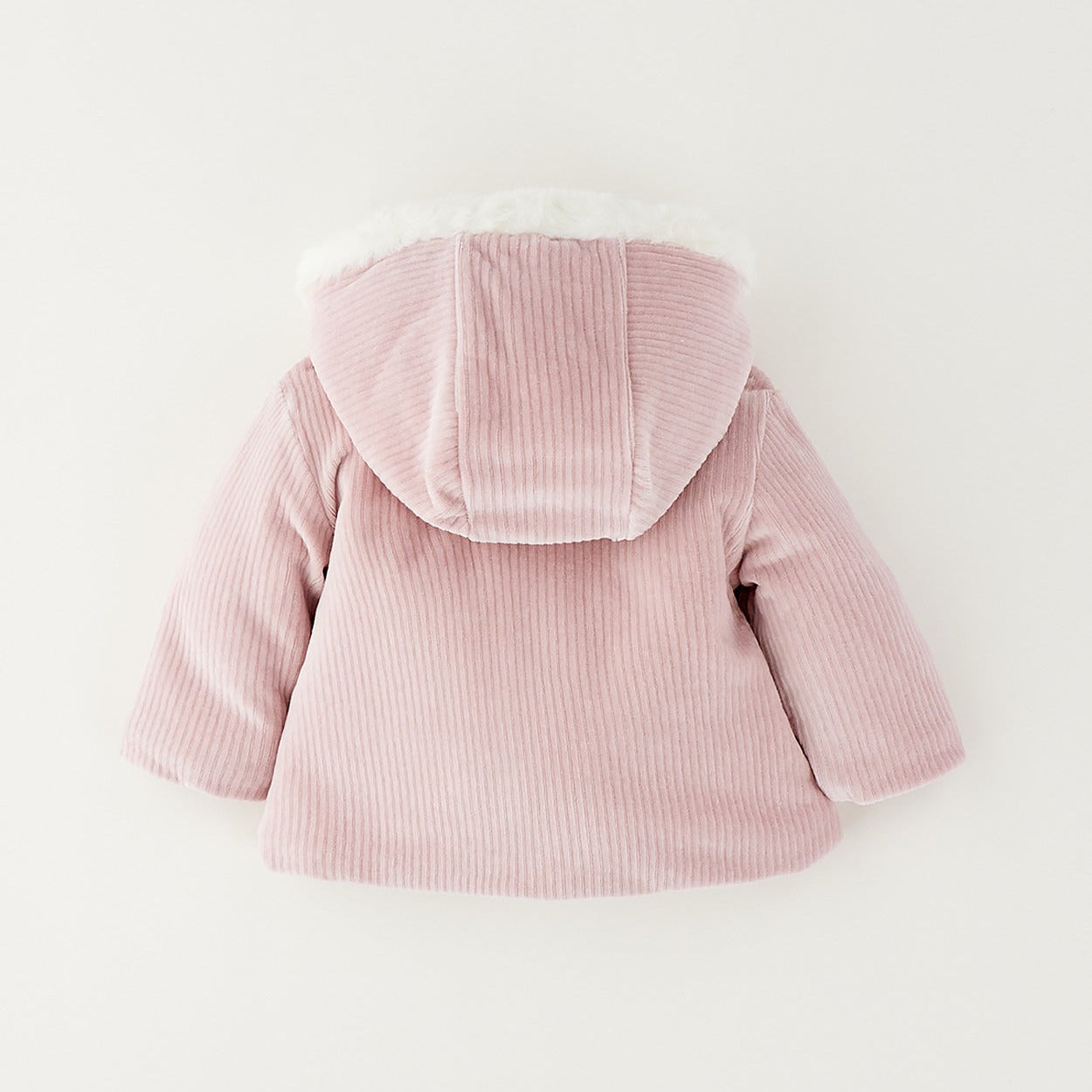 Cappotto neonata rosa in cotone con cappuccio e taschine frontali