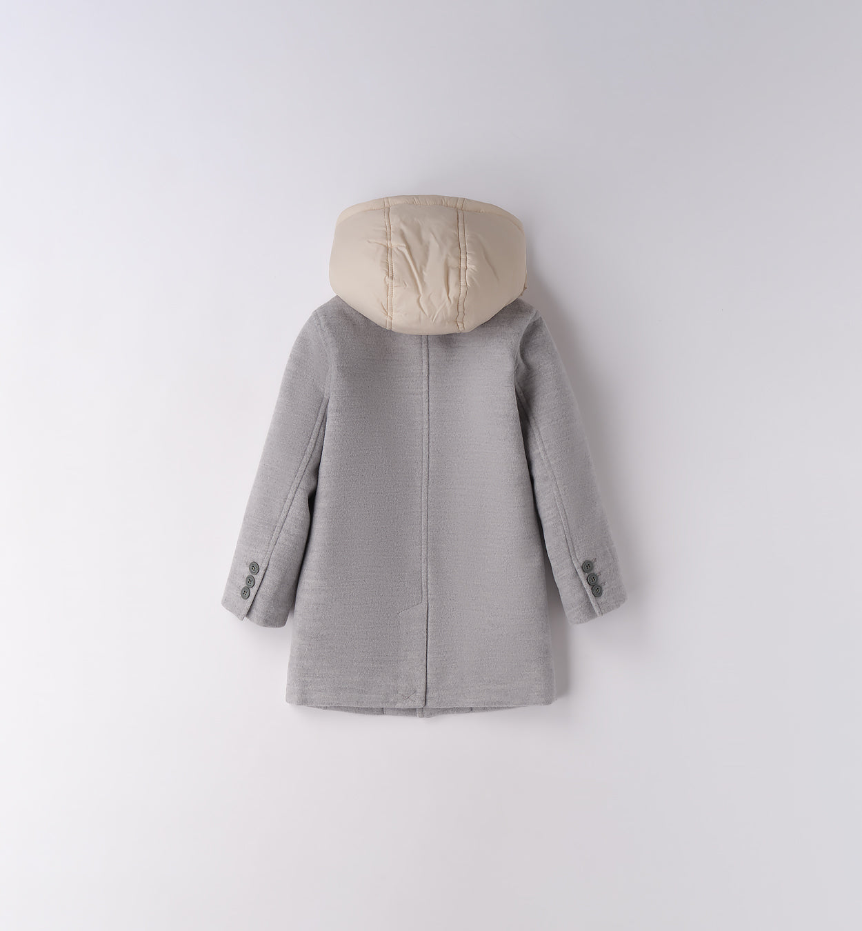cappotto bambino grigio con cappuccio imbottito staccabile frontale