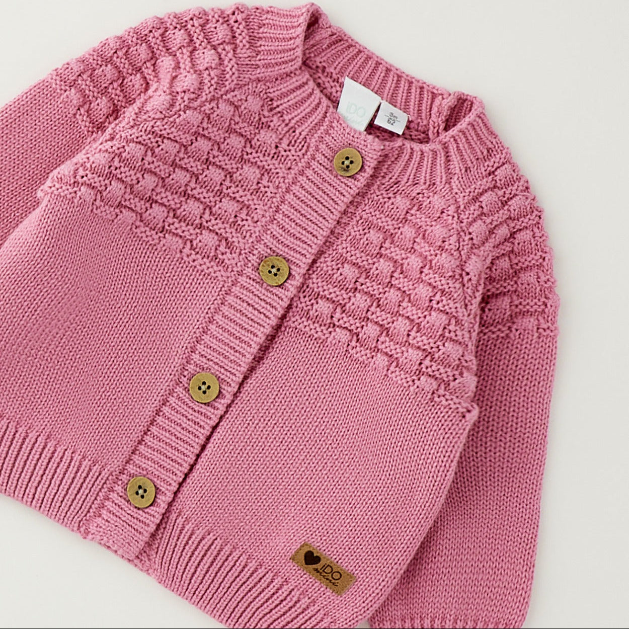 Completo bimba 3 pezzi rosa con cardigan in caldo cotone, maglia e pantaloncino tartan