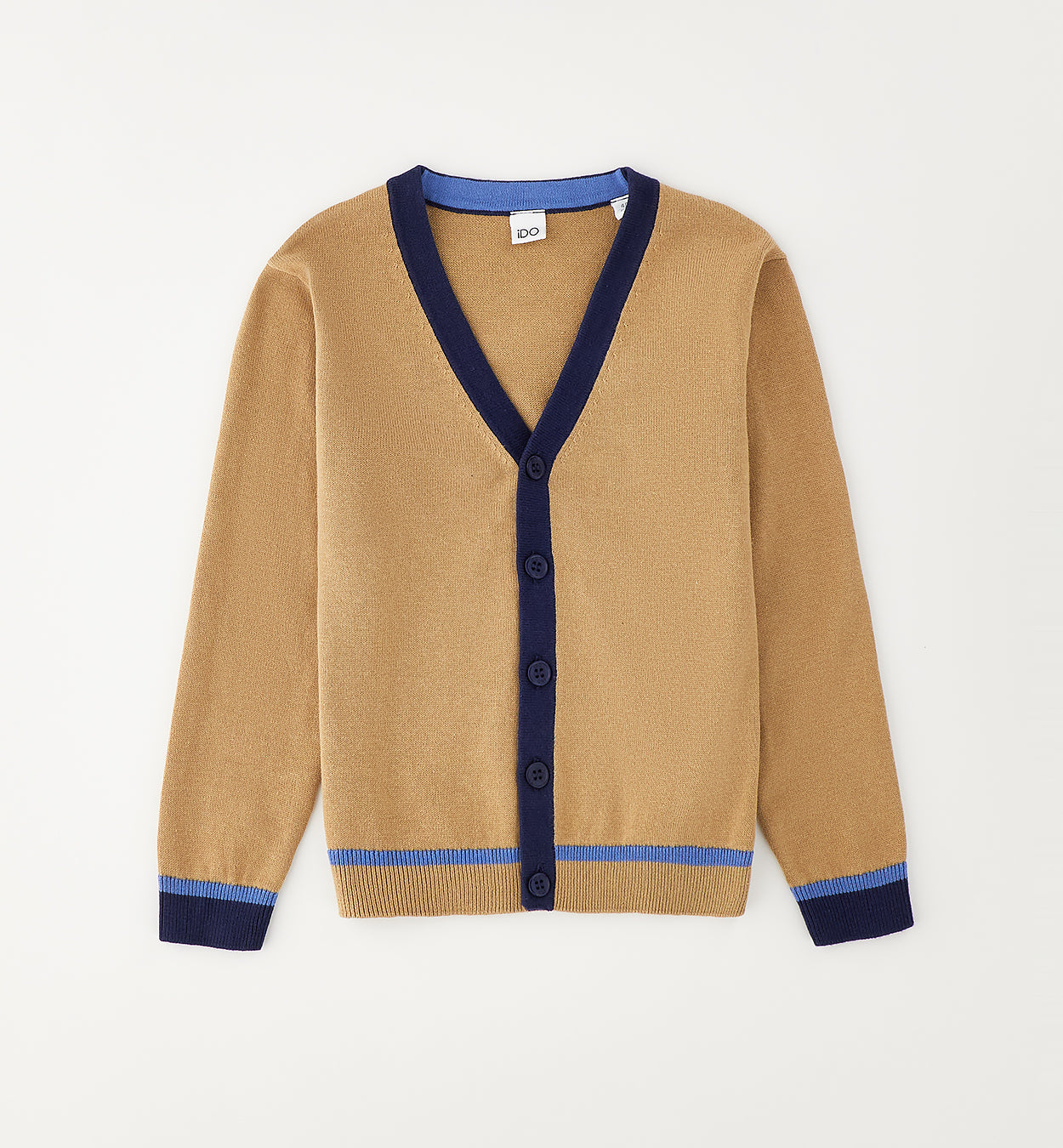 cardigan bambino beige con bordi blu cotone