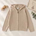 Cardigan beige bimbo iDO in maglia con cappuccio e chiusura con zip