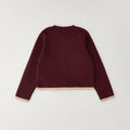 Cardigan bimba bordeaux con bottoni tasche e fiocchi beige