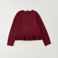 Cardigan bimba color prugna con bottoni e volant sul fondo