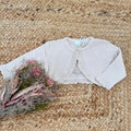 cardigan neonata beige in cotone con cuore traforato