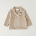 Cardigan neonato beige in 100% cotone modello doppiopetto con colletto