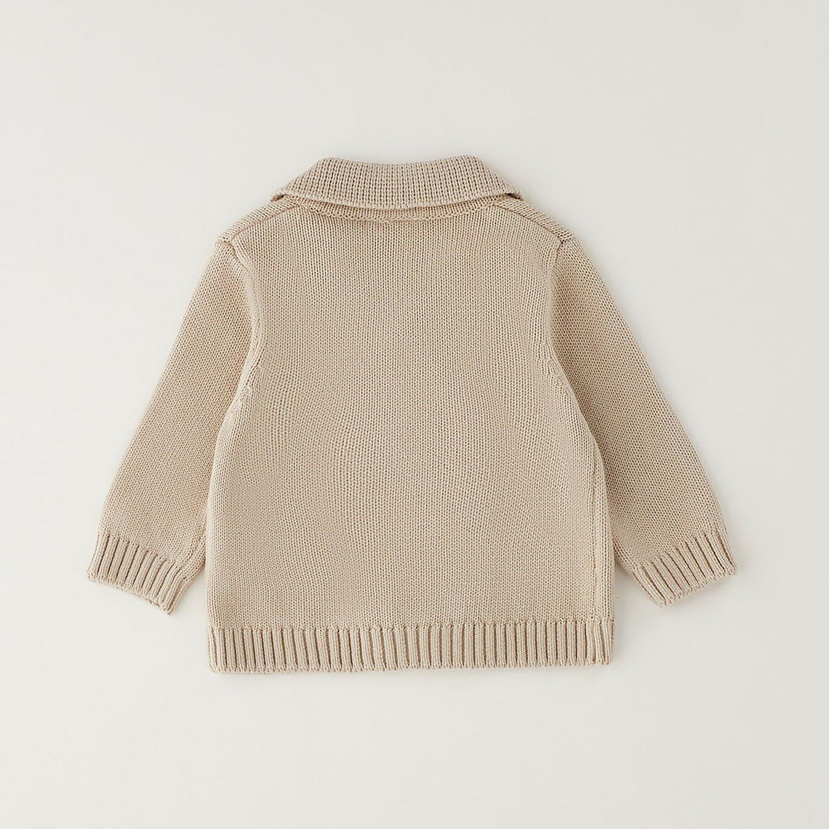 Cardigan neonato beige in 100% cotone modello doppiopetto con colletto