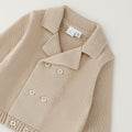 Cardigan neonato beige in 100% cotone modello doppiopetto con colletto