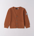 cardigan bambino caramello con bottoni e tasche
