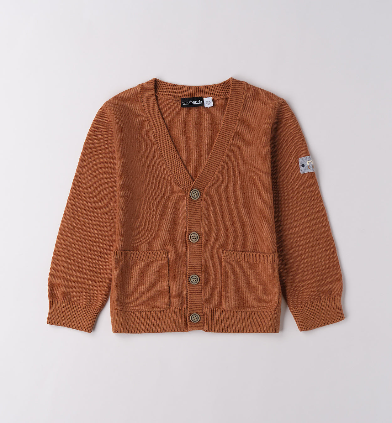 cardigan bambino caramello con bottoni e tasche