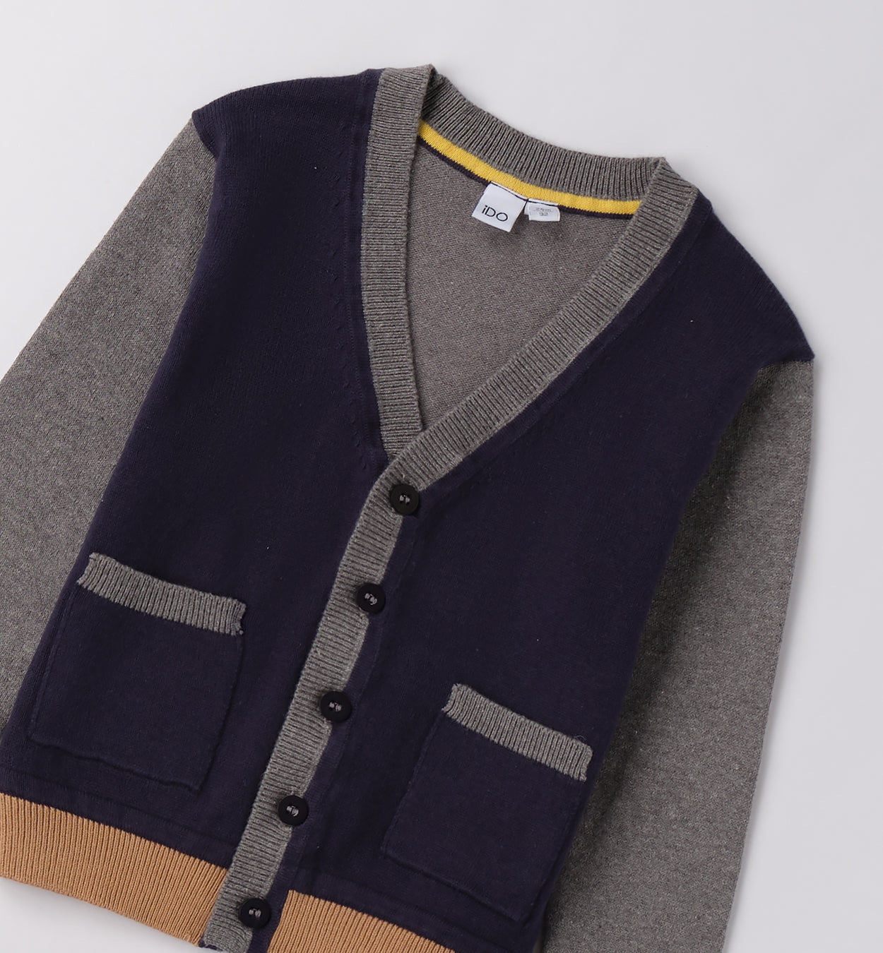 cardigan bambino in cotone blu navy e grigio mélange