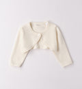 cardigan panna bimba in cotone e lana con bottone fiore vista frontale