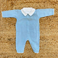 tutina neonato 100% cotone azzurro con colletto bianco