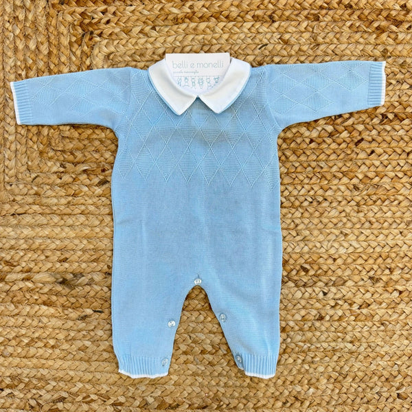 tutina neonato 100% cotone azzurro con colletto bianco