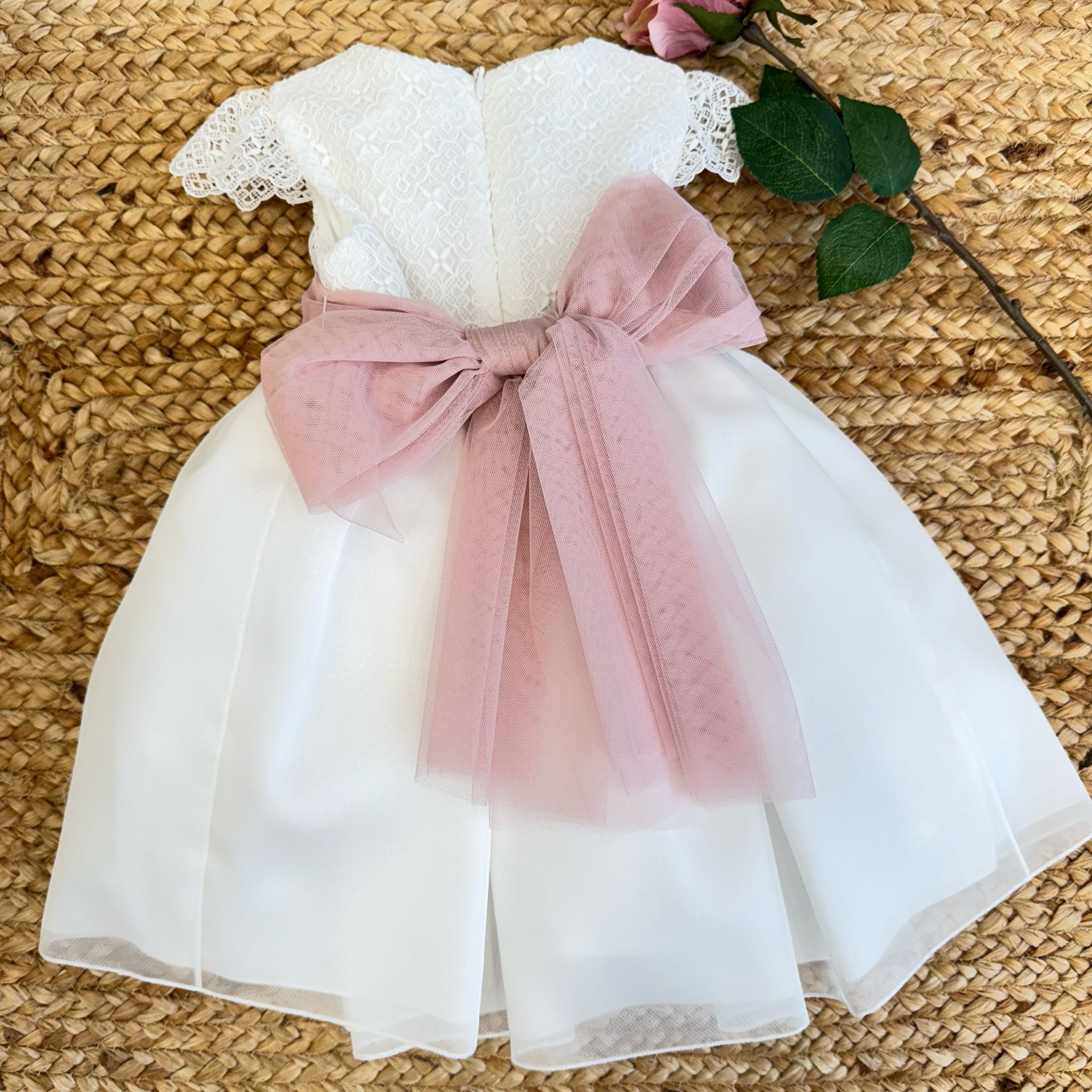 Cintura floreale in tulle e fiocco per abito battesimo bimba Mimilù