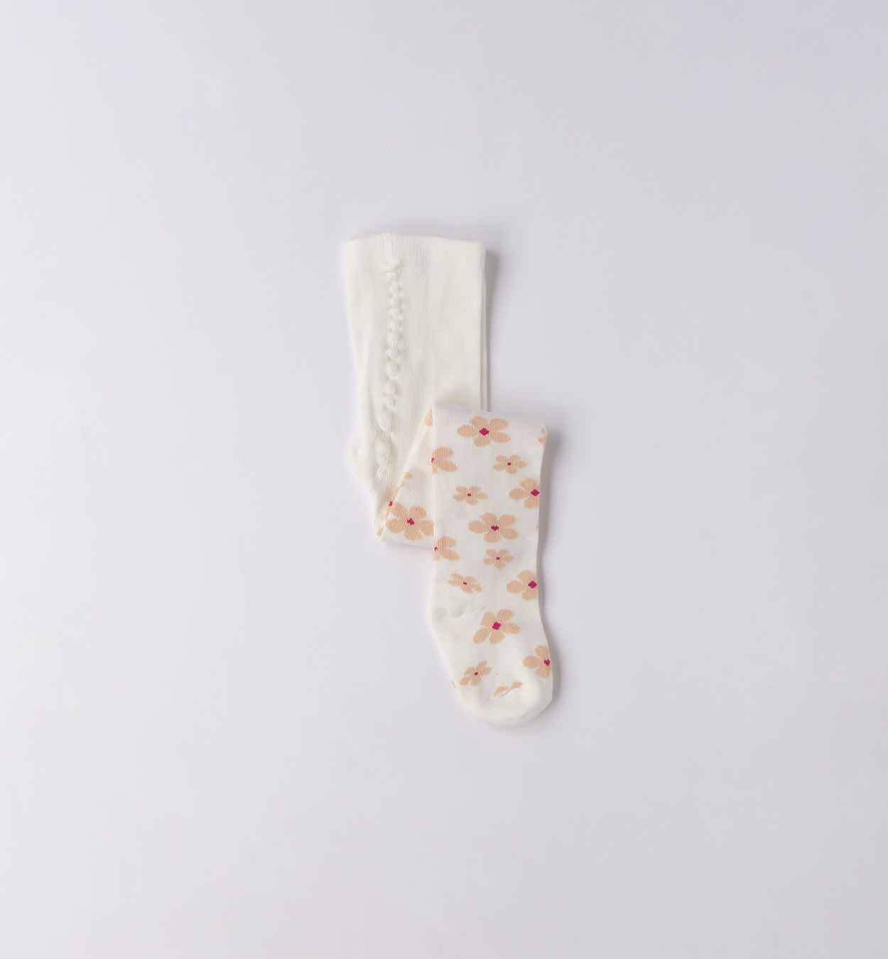 collant bambina panna con fantasia floreale rosa