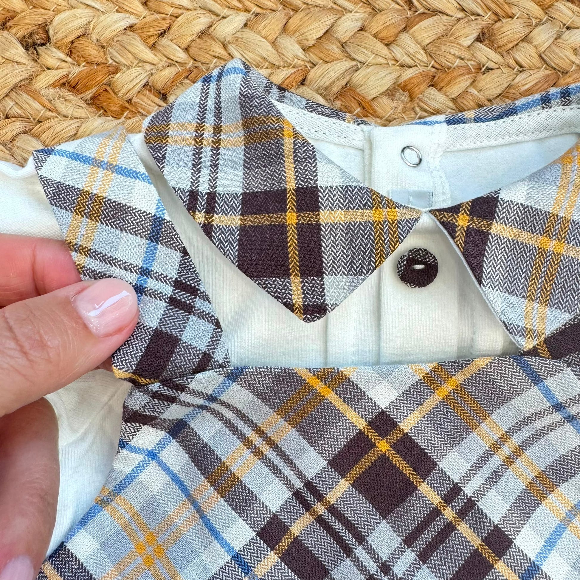 Pagliacetto neonato caldo cotone con fantasia tartan azzurra e marrone