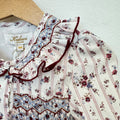 Abito bimba punto smock floreale con fiocchi in velluto bordeaux