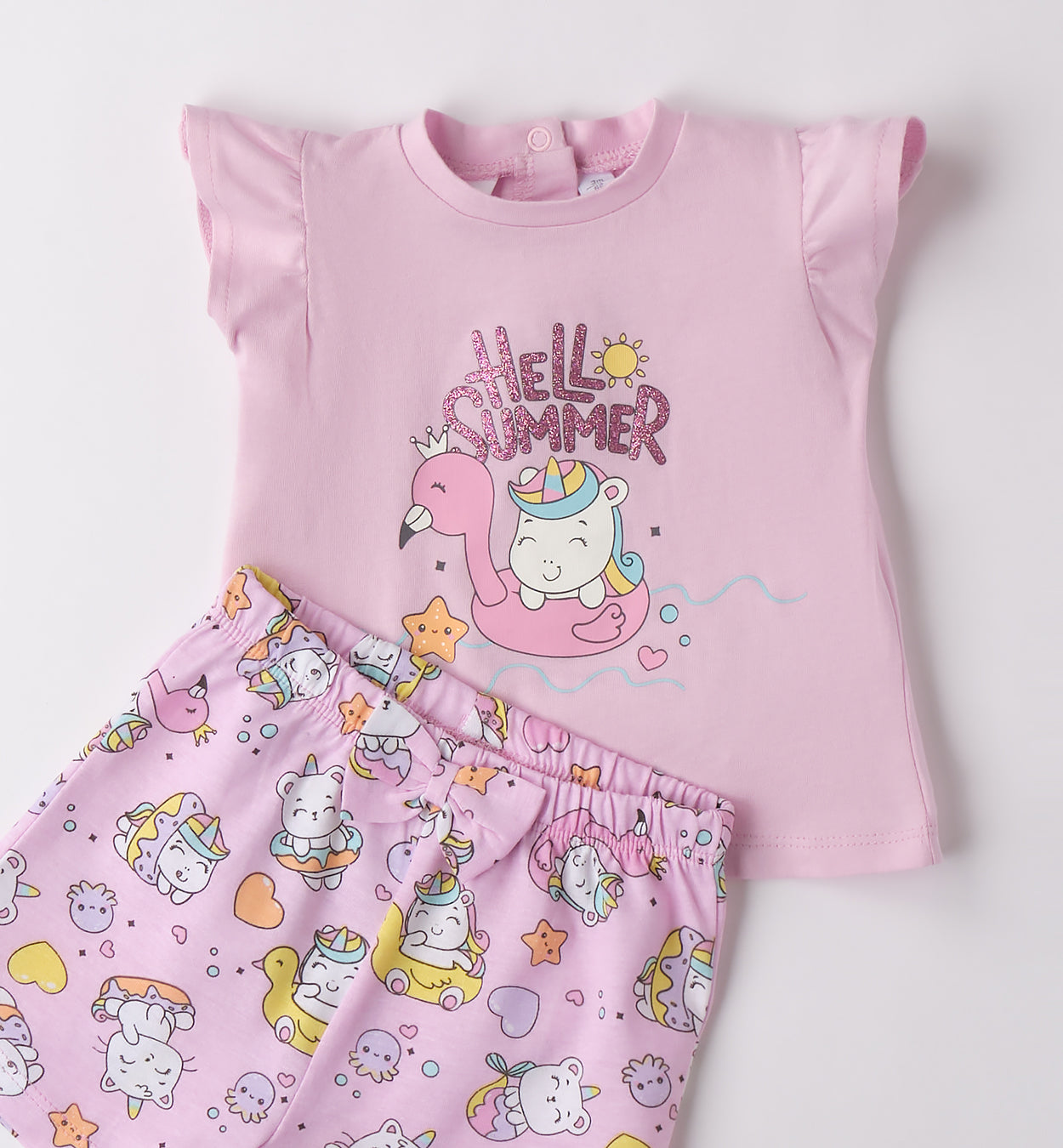 Completo due pezzi rosa con unicorni per neonata