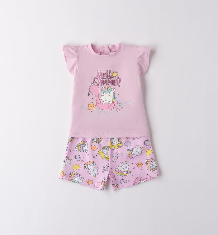 Completino estivo rosa per neonata con stampa Hello Summer 