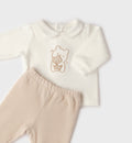 Completo nascita unisex in ciniglia panna e beige con ricamo orsetto ideale per corredino e baby shower