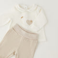 Retro completo nascita neonata in ciniglia panna e beige con pantalone con piedini
