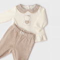 Retro completo nascita neonata in ciniglia panna e beige con pantalone con piedini
