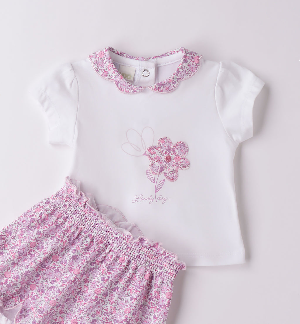 Retro completino neonata con bottoncini e colletto liberty rosa


