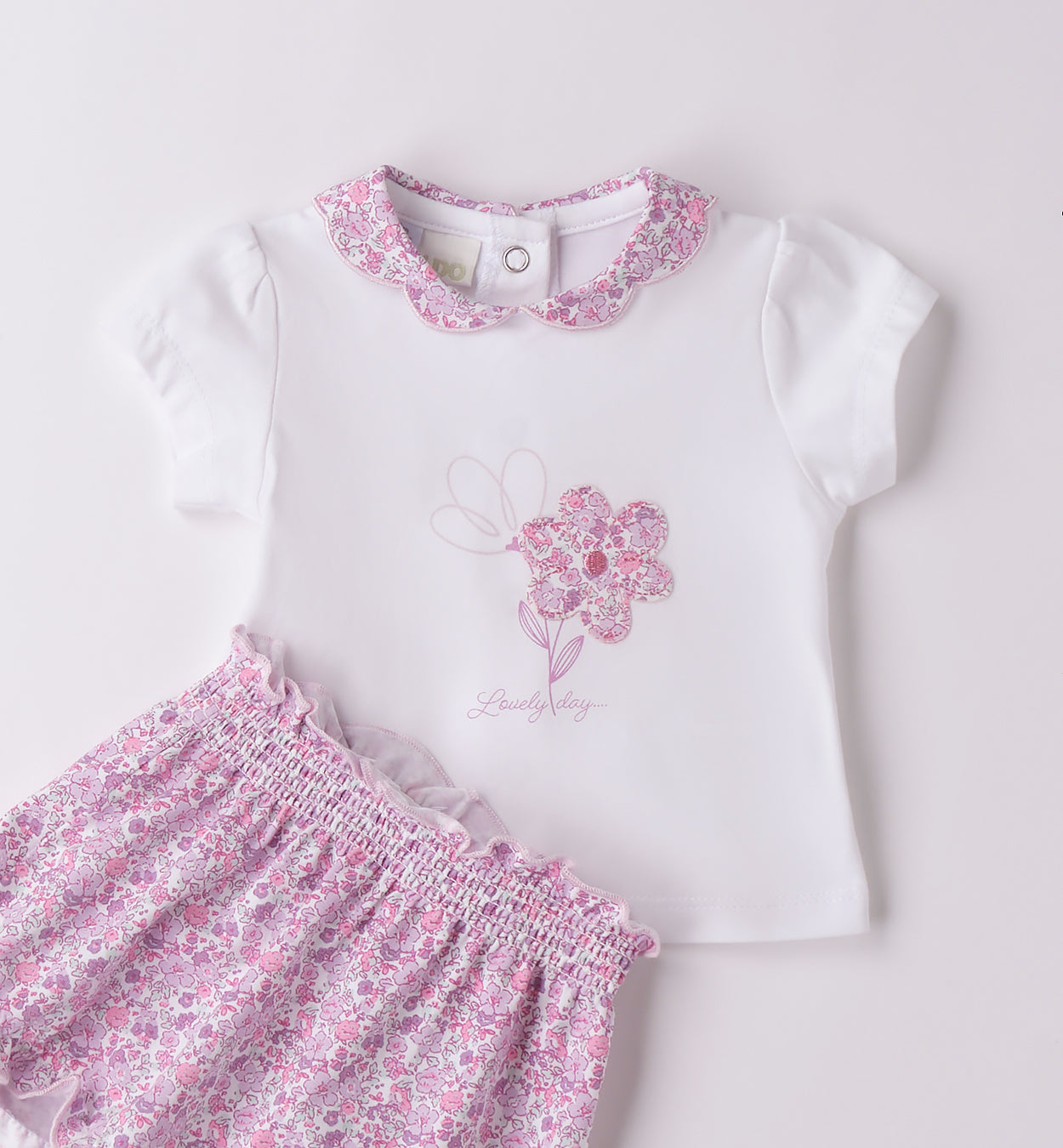 Retro completino neonata con bottoncini e colletto liberty rosa

