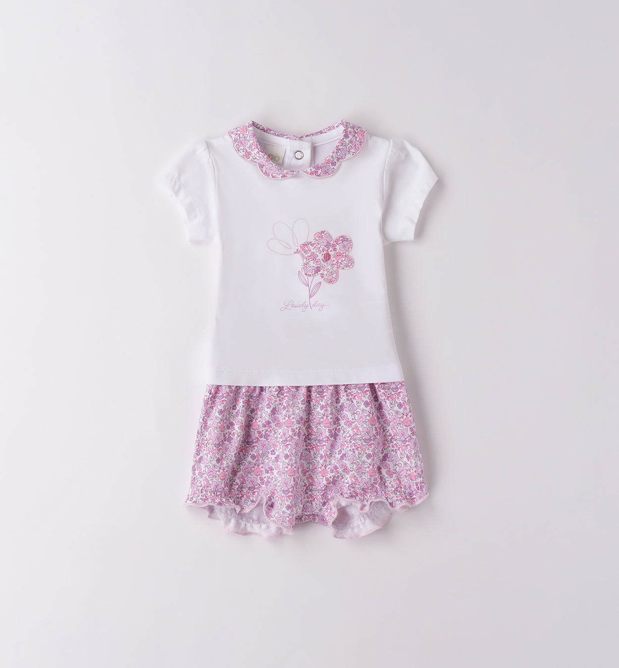 Completino estivo neonata con colletto e pantaloncino floreale