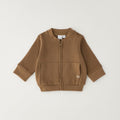 Completo 3 pezzi bimbo con giacca felpata color cammello, maglia e jeans