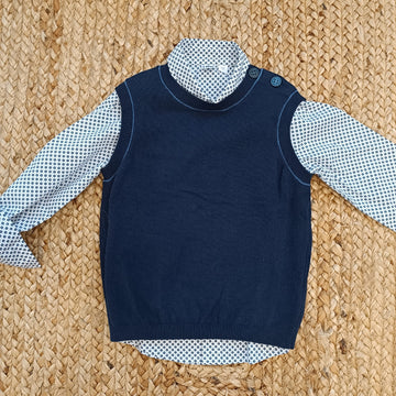 Completo Bambino Con Gilet In Maglia E Camicia In Cotone A Fantasia I-Do