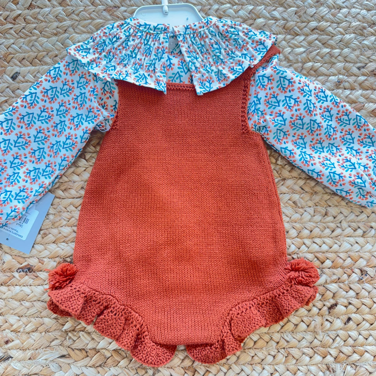 Salopette bimba ruggine Yoedu con camicia fantasia e volant