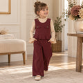 Completo bimba bordeaux con pantalone palazzo e maglia beige