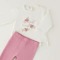 Completo bimba due pezzi in caldo cotone con maglia panna con cagnolini e pantalone rosa