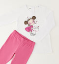 dettaglio completo bambina cotone stampa frontale e pantalone rosa