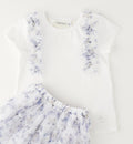completo bambina maglia bianca e gonna fantasia