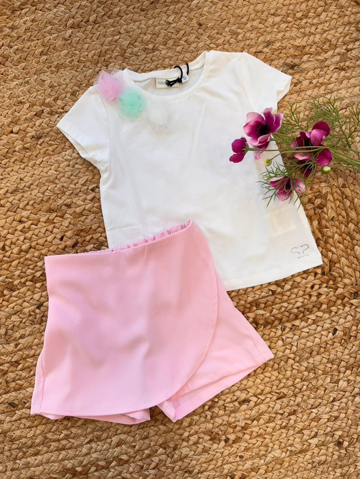 Completo bambina Sarabanda con fiori in tulle

