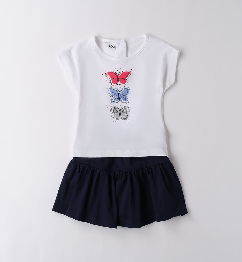 Retro completo bambina bianco e blu con chiusura a bottoni