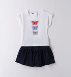 Retro completo bambina bianco e blu con chiusura a bottoni