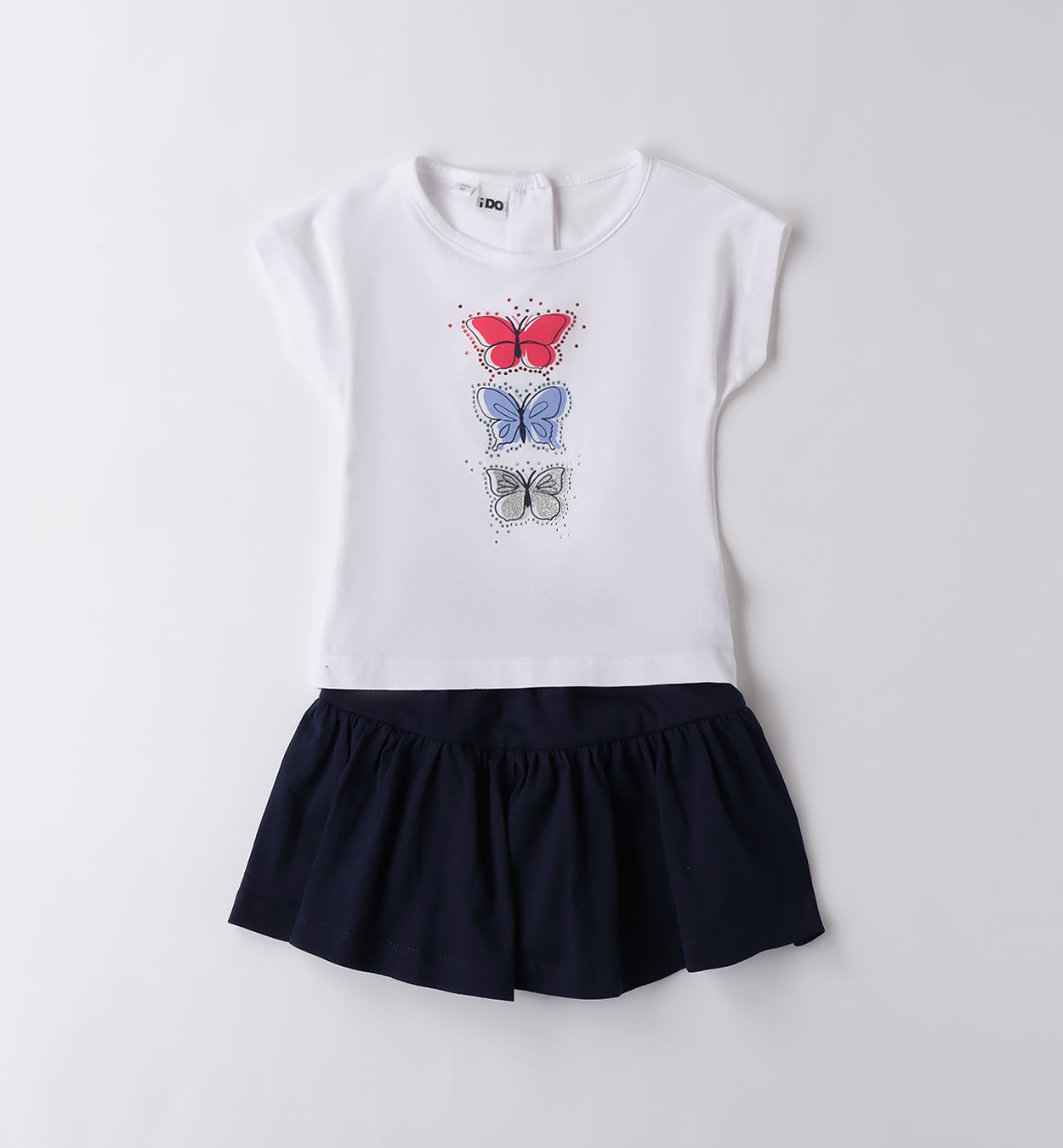 Retro completo bambina bianco e blu con chiusura a bottoni